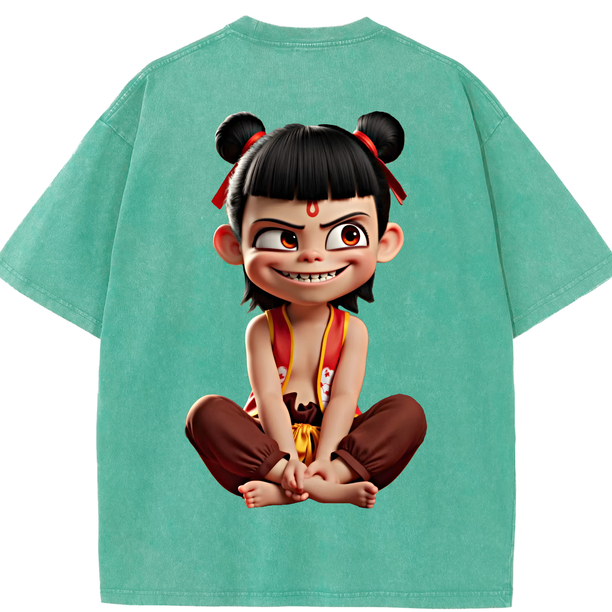（画像用） Ne Zha 2 ナタ 魔童の大暴れ 綿100% ヴィンテージ風 半袖Tシャツ（背面プリント）